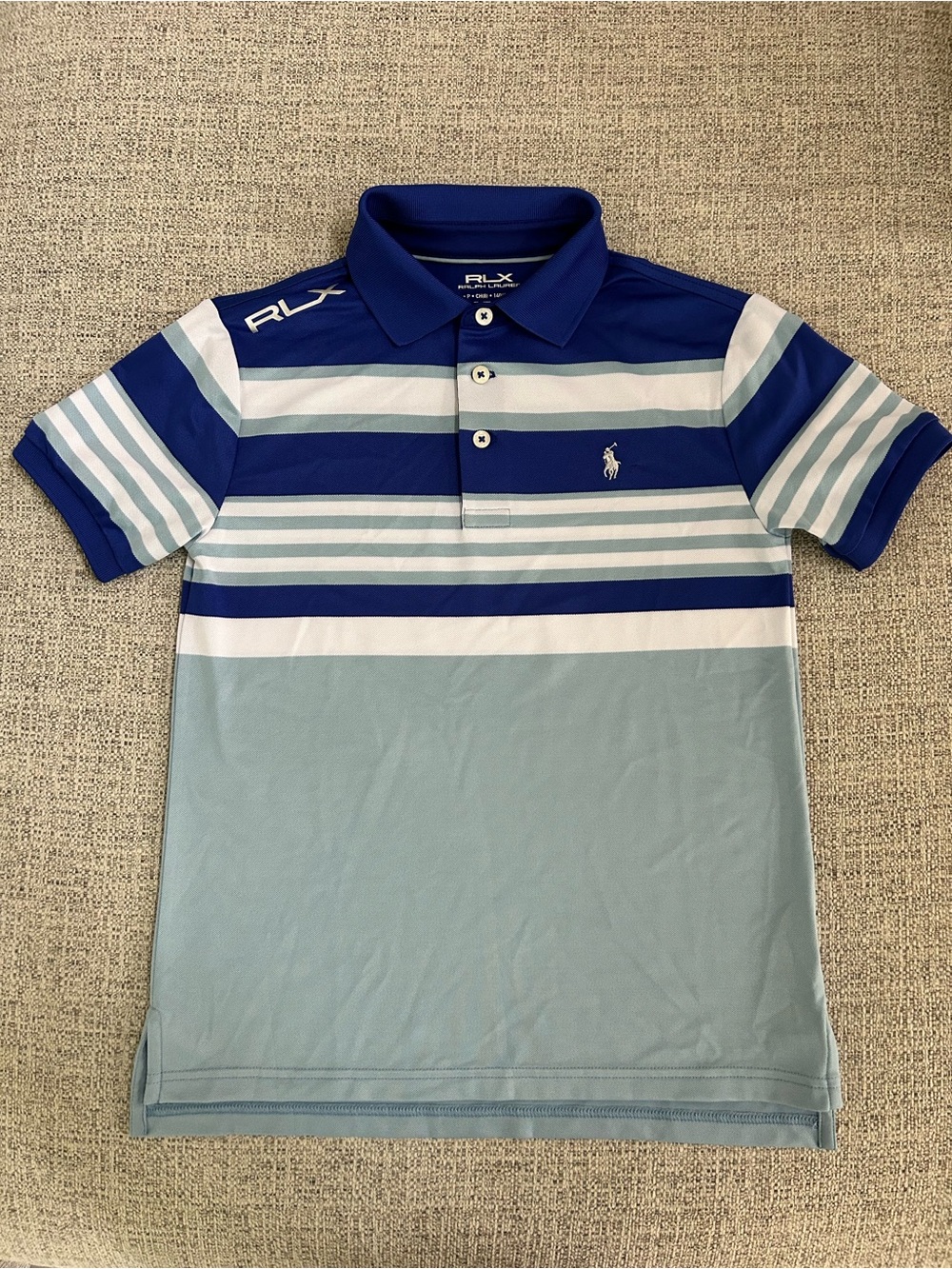 RLX Ralph Lauren Polo Shirt - Blue Striped - Boys Size Small (8)